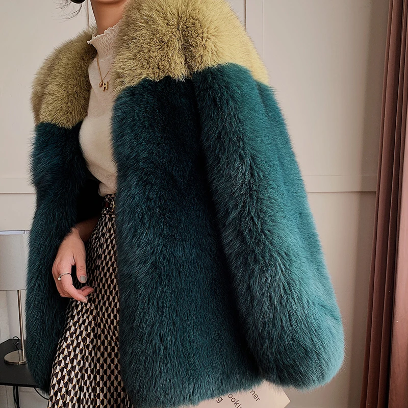 

Ladies Women Natural Fox Real Fur Long Sleeve Winter Coat
