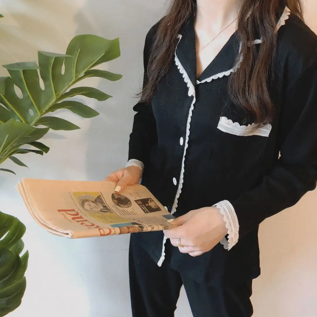 

Harajuku Chic Minimalist Lace Cotton Plus Size Suit Nightwear Sweet Soft Casual Homewear Loose Fashion Pajamas Two Piece Sets