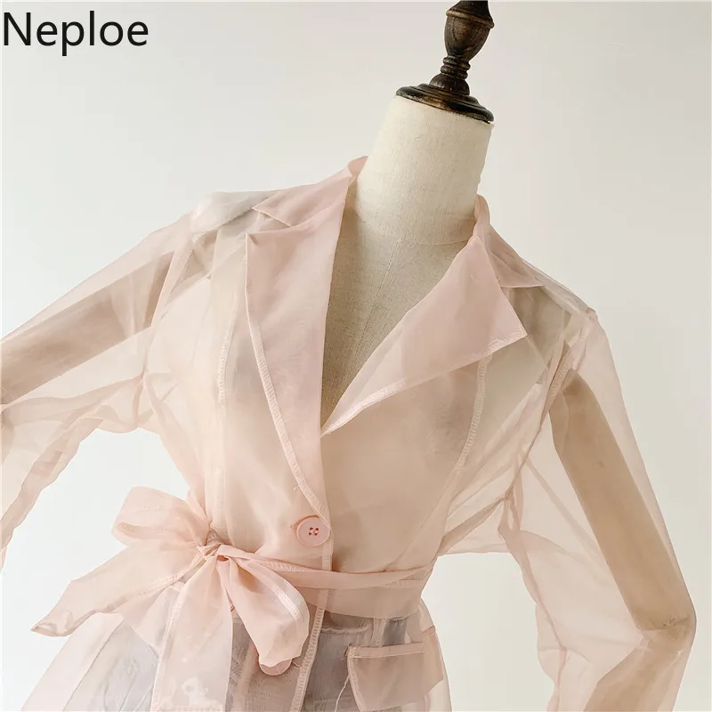 Neploe сексуальная перспективная блузка с бантом органза тонкая талия открытая