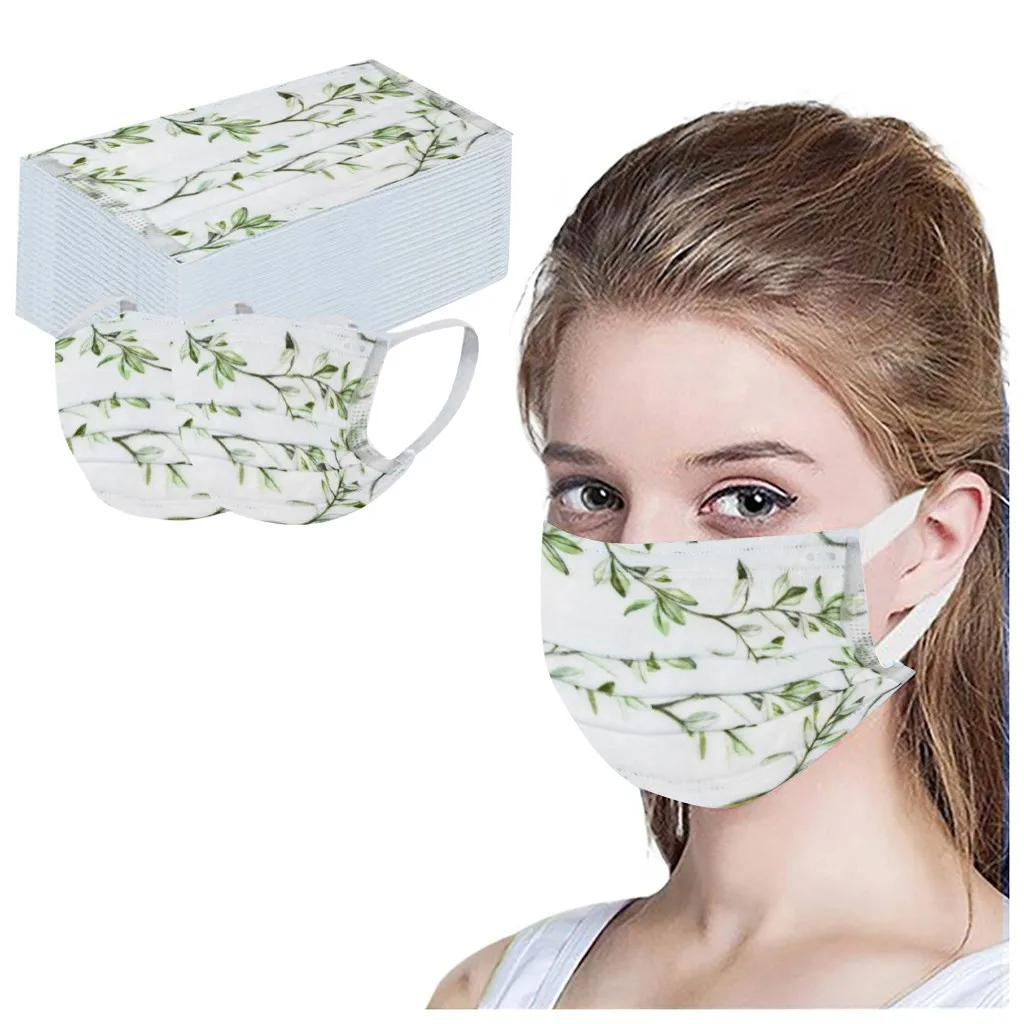 

Disposable Unisex Printed White Soft Masks For Adults 3-Layer Masks 50PCS Unisex Face Mouth Mask Earloop Fast Delievry New