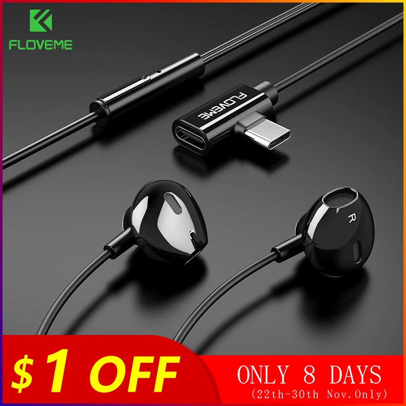 Floveme наушники 2 в 1 usb type C Xiaomi mi 8 9SE Red Airdots samsung S10 зарядка спортивные гарнитура fone de