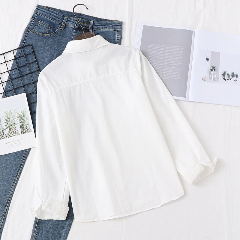 

Beiyingni 2020 Spring Autumn Women Shirts White Plain Loose Oversized Blouses Female Tops Loose Bf Korean Style Blusas Pockets