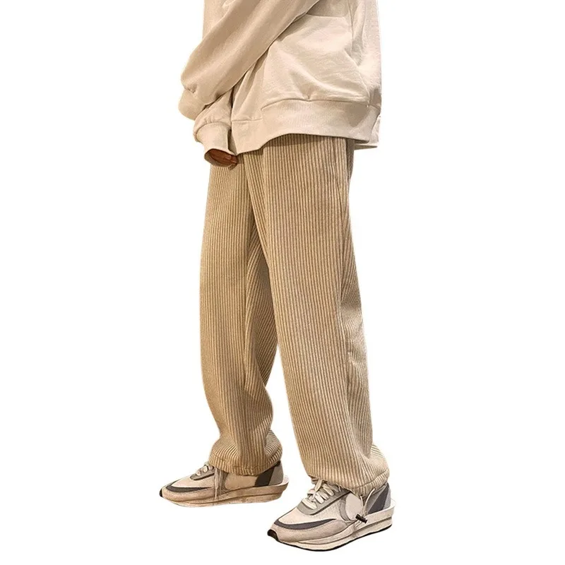 

Man Casual Tie Leg Straight Pants Man Corduroy Solid Color Oversize Trousers Woman Warm Korean Streetwear Pants