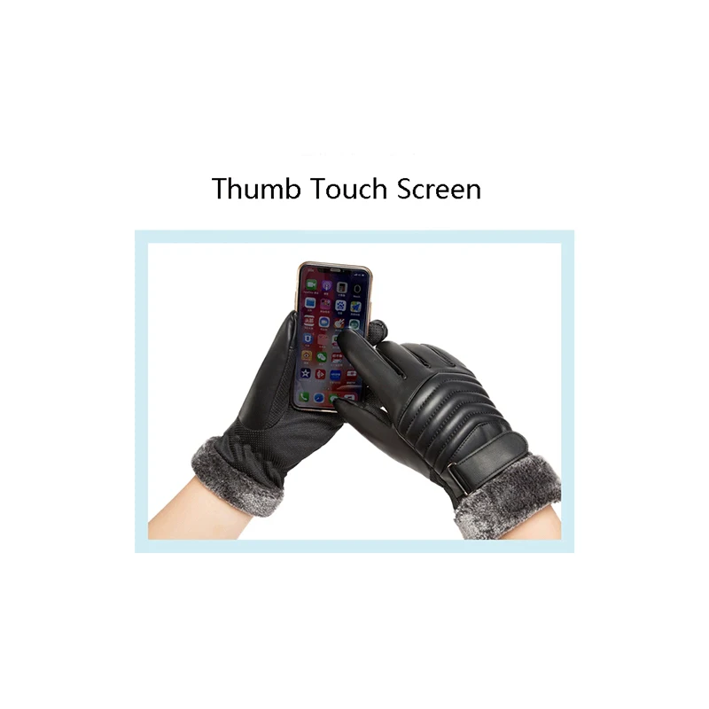 

Winter Man Touch Screen Keep Warm Plus Velvet Inside Leather Gloves Mens Fashion Outdoor Sports Waterproof Non-Slip Cotton