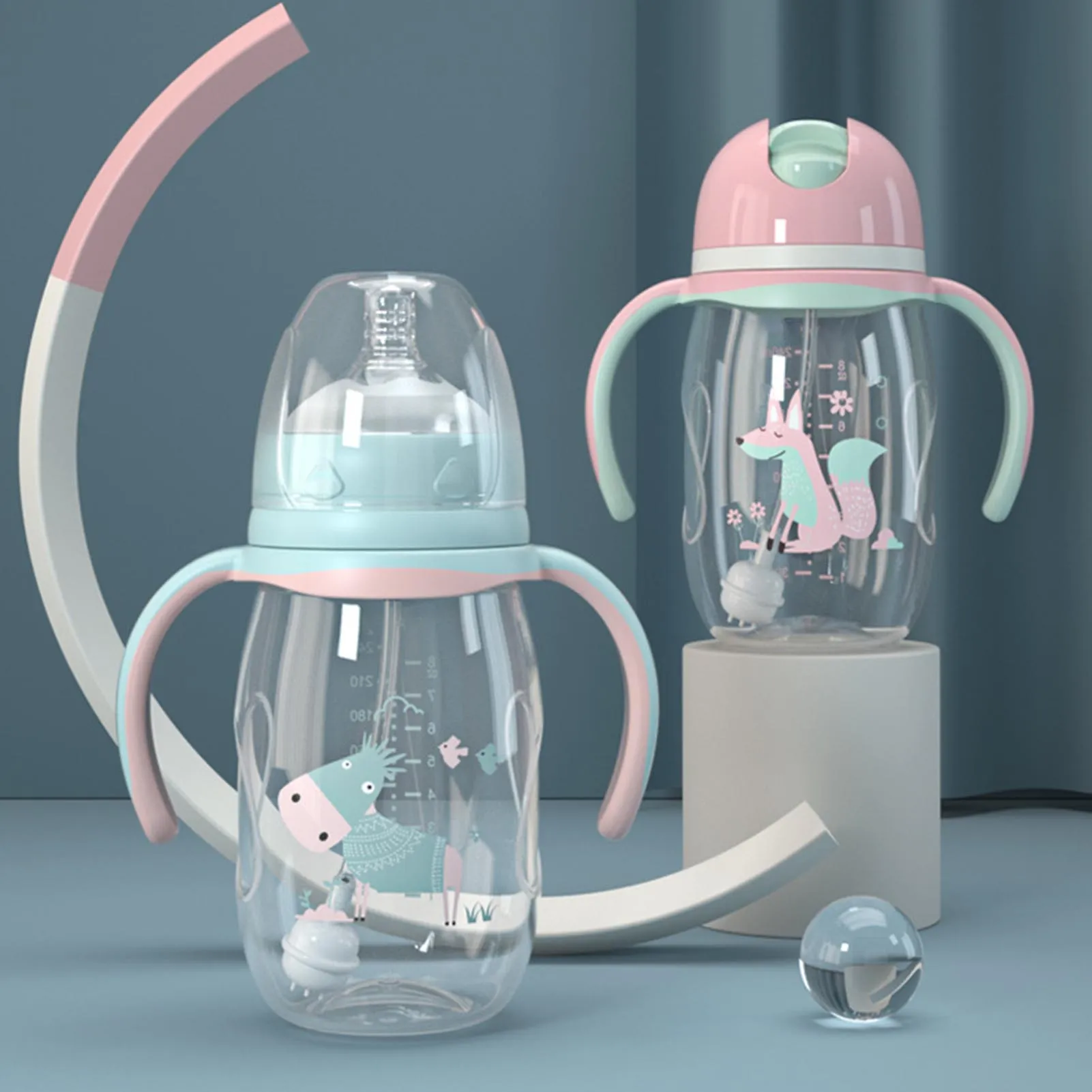 Biber&oacute;n con asa para beber para ni&ntilde;os reci&eacute;n nacidos, botella de paja para agua y zumo, taza de entrenamiento, 240/300ml-3