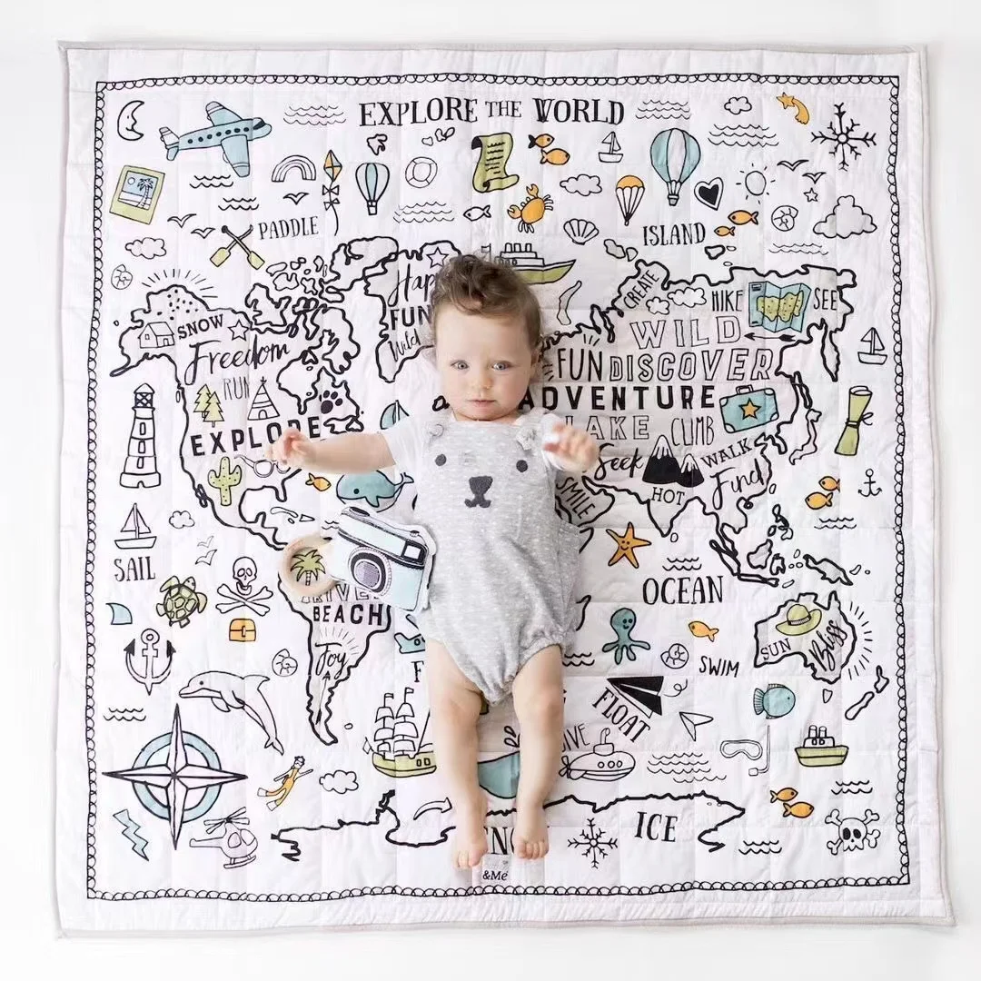 

Ins Cotton Cute Baby Play Mats Infant Portray Blanket Infant Photo Background Cloth Kids Bed Room Decor Photo Accessories Mat