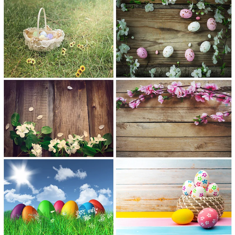 

Vinyl Custom Photography Backdrops Easter day and Wood planks Theme Photo Studio Background 19117FH-03