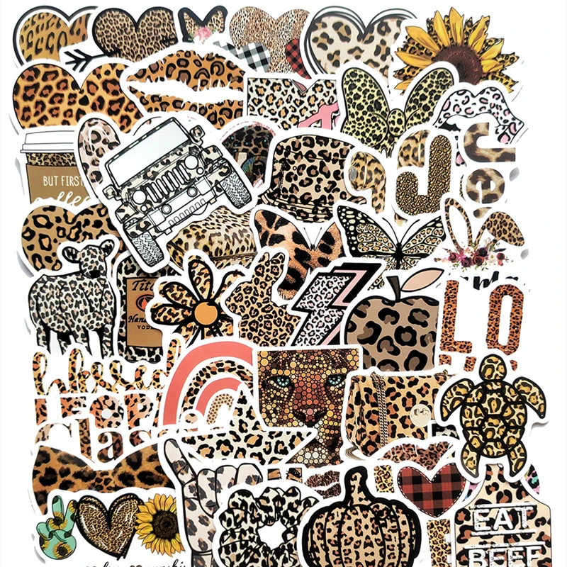 Pegatina de Animal con estampado de leopardo para tel&eacute;fono m&oacute;vil, adhesivo Irregular para ordenador, equipaje, casco de motocicleta, pasta de taza de agua, Sexy, a la moda, 10/30/50 Uds.-3