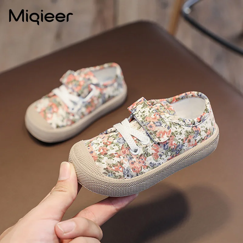 Kids Shoes Size 21-32 Girls Sneakers Small Flowers Soft Sole Outdoor Children Canvas Flat Shoes Little Baby Walking Footwear