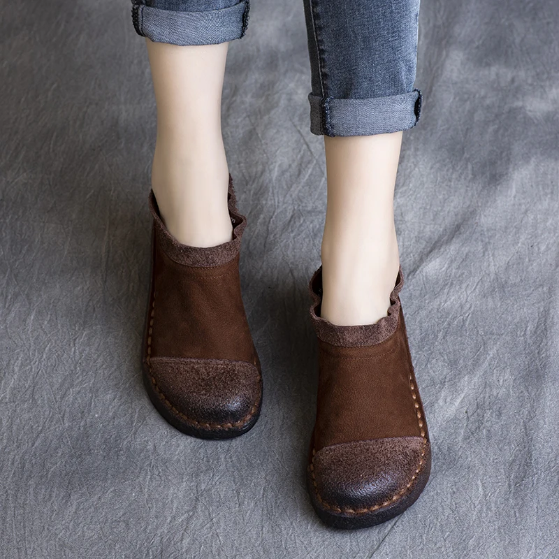 Women Loafers Soft Leather Casual Shoes Spring Flats For Women Retro Genuine Leather Women Flats Slip On Lazy Shoes Brand 2020