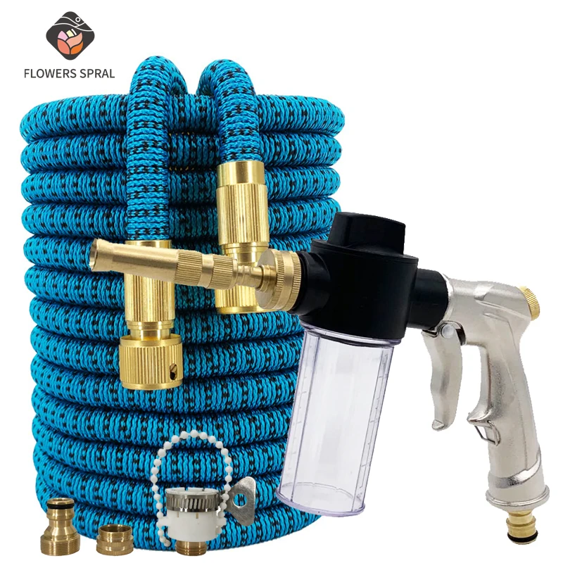 

Растягивающийся Садовый шланг с водяным пистолетом, насадка регулируемая, гибкая труба высокого давления, пенораспылитель для автомойки, 16-150 футов
