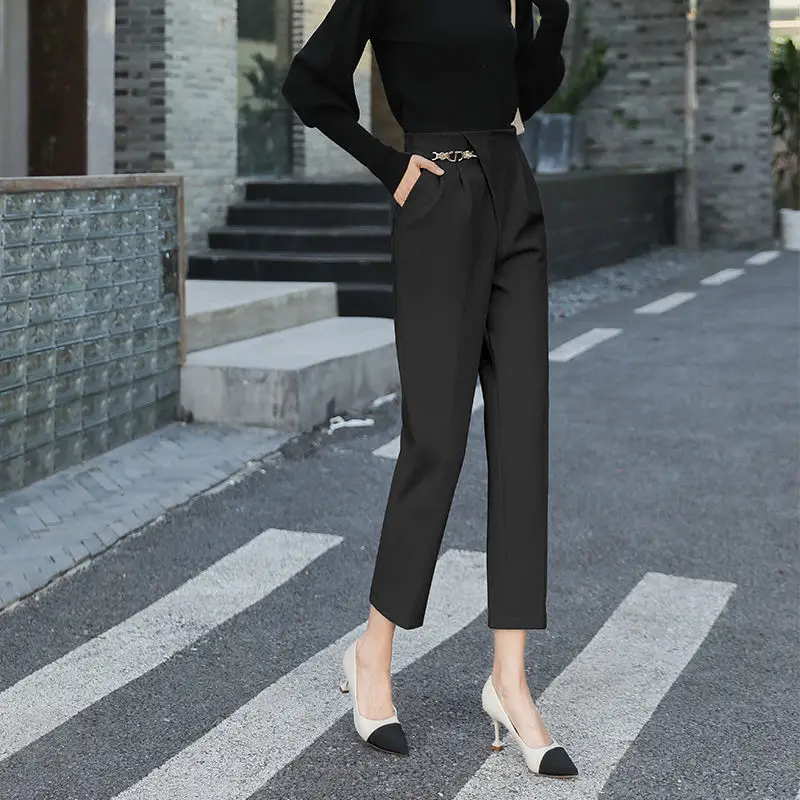 

Women Suit Pants 2021 New Spring Summer Fashion Female Casual Elastic Waist Formal OL Nine Points Office Lady Harem Pant Y541