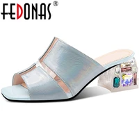fedonas elegant open toed women sandals with crystal vintage beautiful woman slippers 2021 summer casual house shoes woman heels