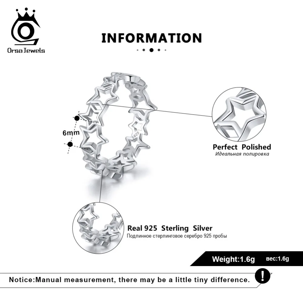 ORSA JEWELS 100% Настоящее 925 пробы Серебряное женское кольцо на палец с выдолбленной