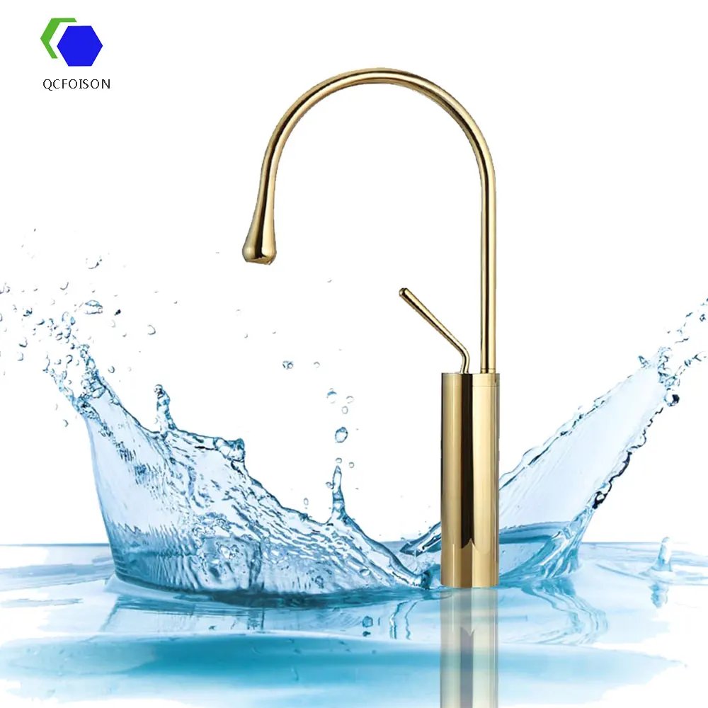 

QCFOISON bathroom basin faucet Northern Europe Light luxury wash hands faucets simplicity golden burshed rotary water mixer tap