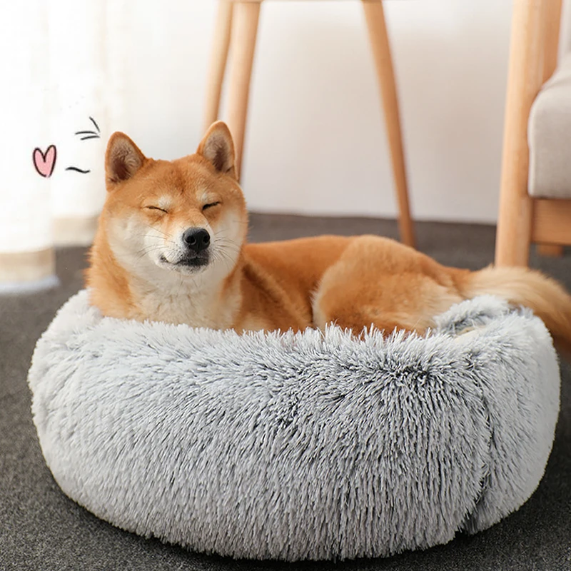 

Long Plush Cat Beds Round House For Dogs Soft Pet Dog Bed For Dogs Basket Pet Products Cushion Cat Bed Cat Mat Animal Sleeping