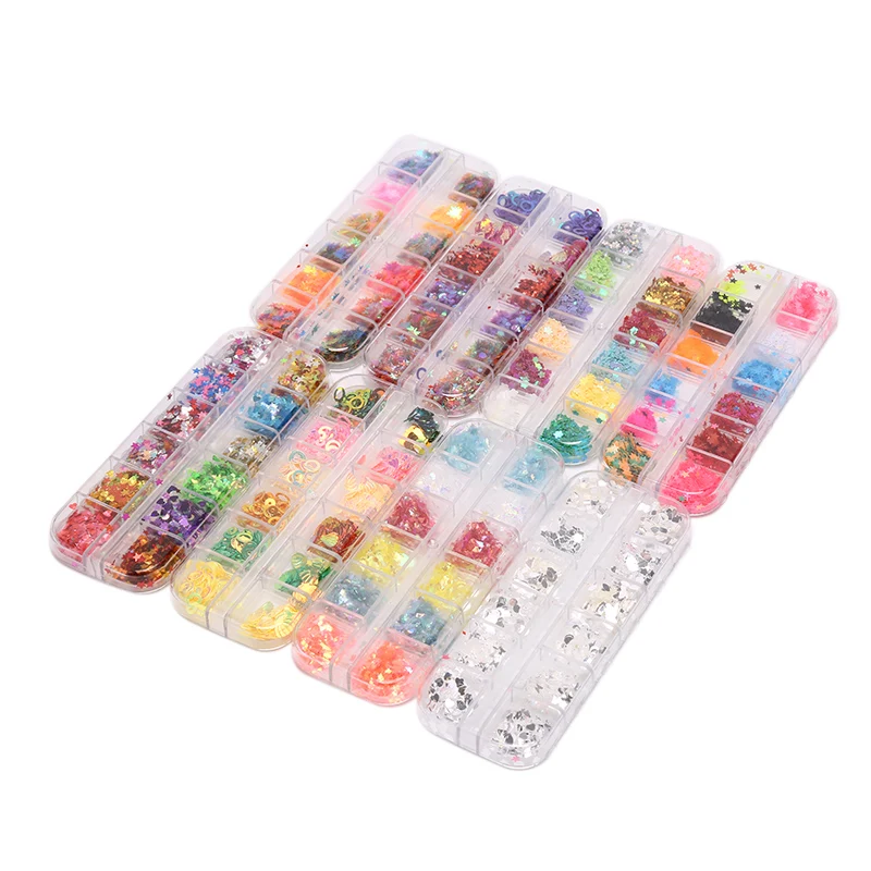 

Nail Art Decoration Mirror Glitter Foil Paper 12 Grid Nail Sequins Paillette Irregular Flakes