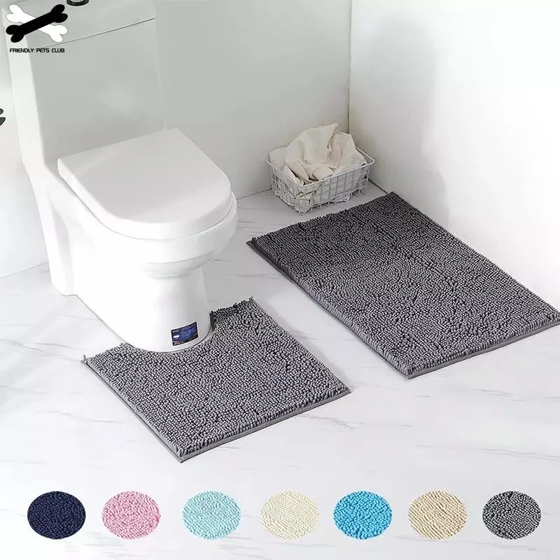 

2ps-set Shaggy Chenille Bathroom Mat Set Absorbent And Machine Washable Fit Toilet Bathtub Living Room Door Bathroom Foot Floor