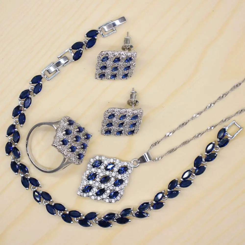 GZJY синий кубический цирконий комплекты украшений для женщин Свадебное Кольцо