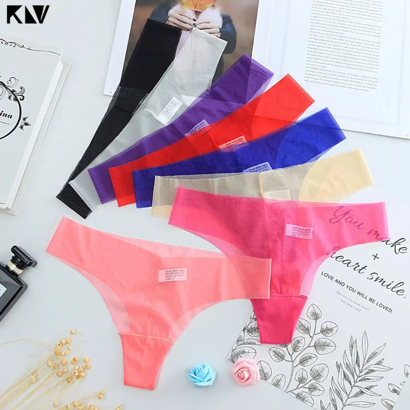 

KLV Thong Women's Mesh Seamless One-piece Ultra-thin Ladies Underwear Sexy Solid Color Low Waist Lace G-string