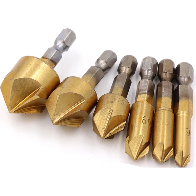 6 шт. сверло с зенковкой дерево обратный конус отверстие 1/4 &quot шестигранный