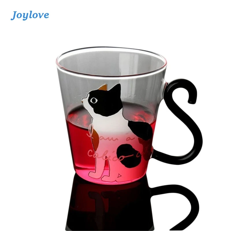 Прозрачная кофейная кружка JOYLOVE в виде кошки стеклянная для воды чашка чайная с
