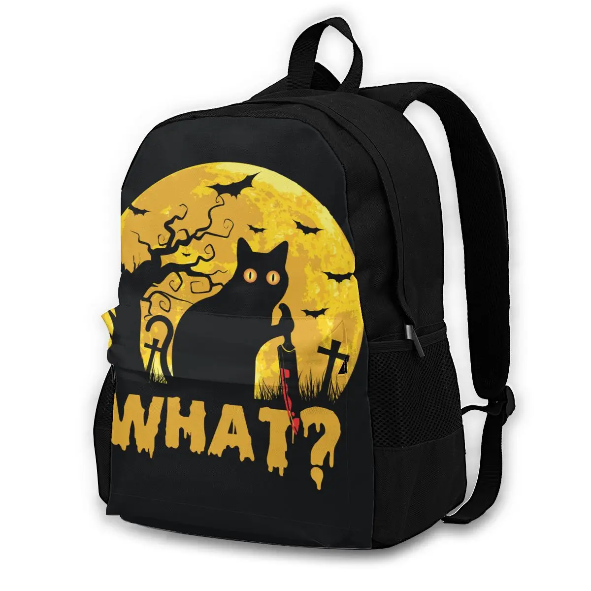 

Halloween Cat What Backpacks Bat Universal Polyester Business Backpack Tourist Print Bags