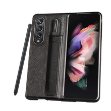 Stylus Pen Socket S Pen Slot Case For Samsung Galaxy Z Fold 3  Leather Back Cover pocket Holder SAM Z Fold3 (not include SPen)