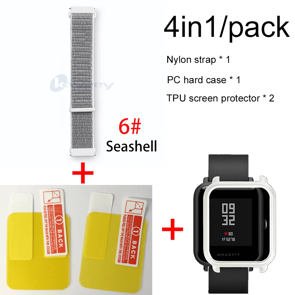 6-White case 4в1 для Xiaomi Huami Amazfit ремешок bip браслет нейлоновая петля Smartwatch Браслет amazfit bip чехол с защитой экрана - Цвет: 6-White case