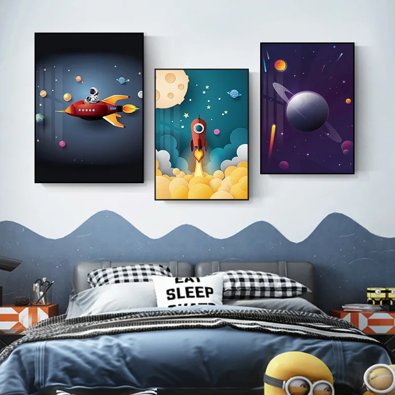 

Space Astronaut Mural Children's Room Decoration Painting Boy Room Bedroom Background Wall Planet Hanging Painting