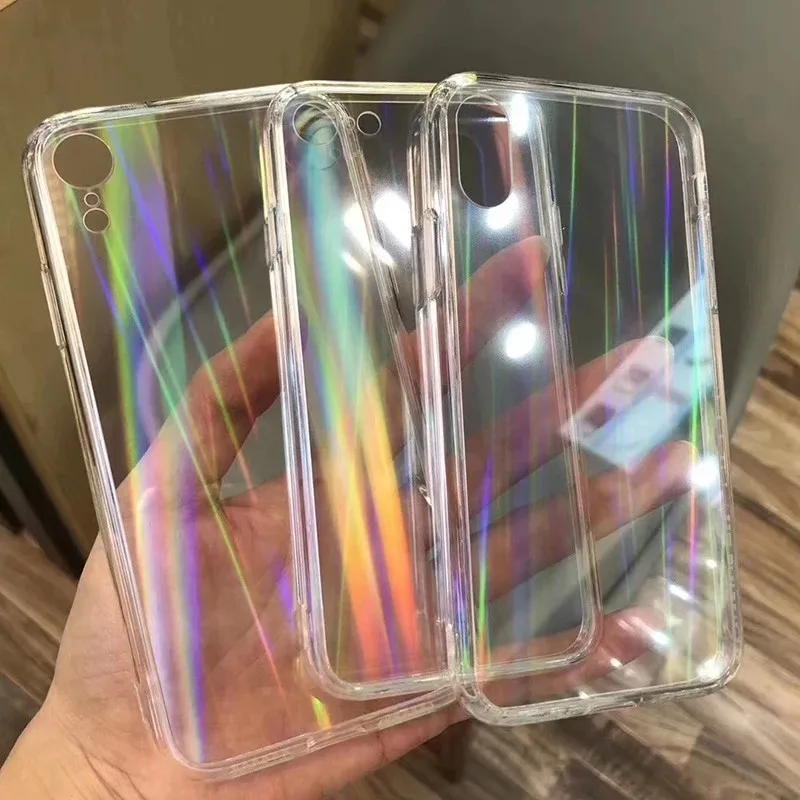 

Gradient Rainbow Laser Phone Cases For iPhone 11 12 Pro 12Mini X XR XS Max SE2020 Transparent Soft 7 8 Plus Clear Acrylic Covers