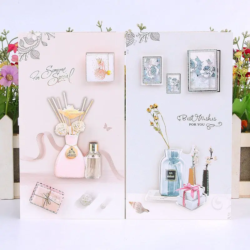 

8pcs/set Greeting Card with Envelopes Gold Glitter 3d Pop Up Best Wishes Blank Thank You Gift Cards