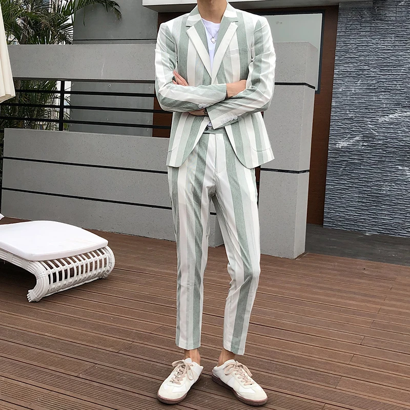 Мужской костюм смокинг мужской в полоску длиной до щиколотки модный простой Traje