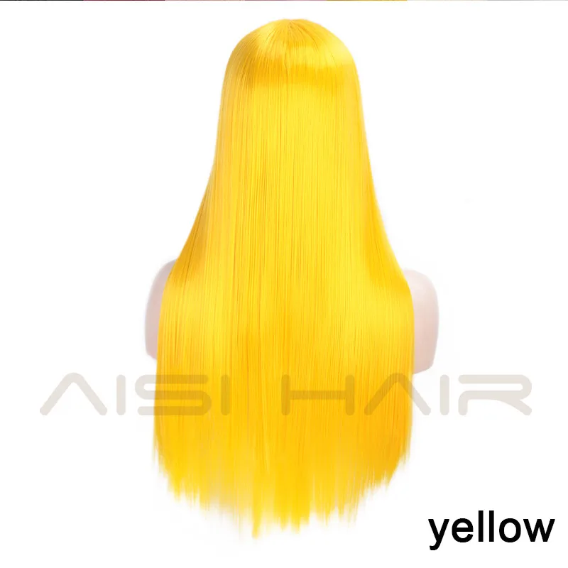 yellow AISI волосы на кружеве парики для женщин желтый синтетические длинные прямые парики средний пробор Термостойкое волокно натуральный вид 13X4 - Цвет: yellow