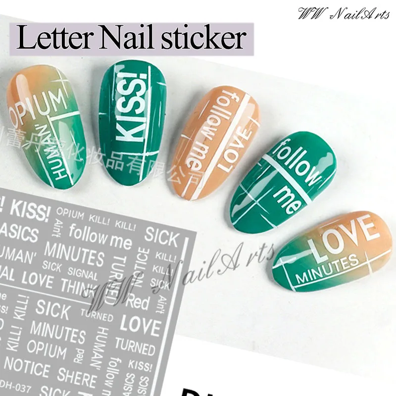 10PCS 3Colors Letter Flower Nail Stickers For Nail For Paintings Newspaper Vintage Decals Smile Love Manicure Sliders Decor