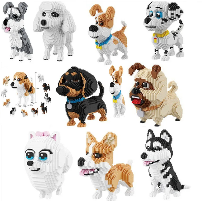 Мультяшная собака мини алмазное здание балодия блок Пудель такса корги Хаски