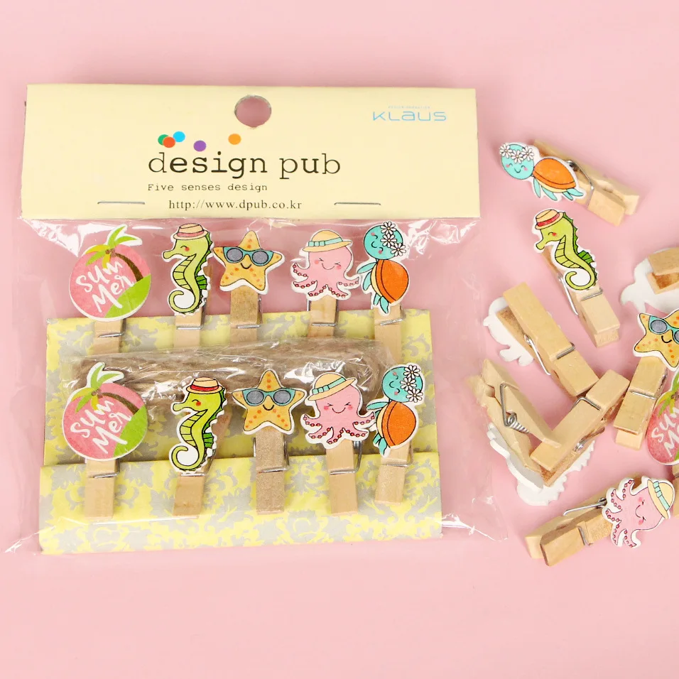 

10 шт./упак. морских животных деревянная прищепка для изготовления фотографий зажимы «сделай сам» с отделкой из пеньковой веревки на прищепк...