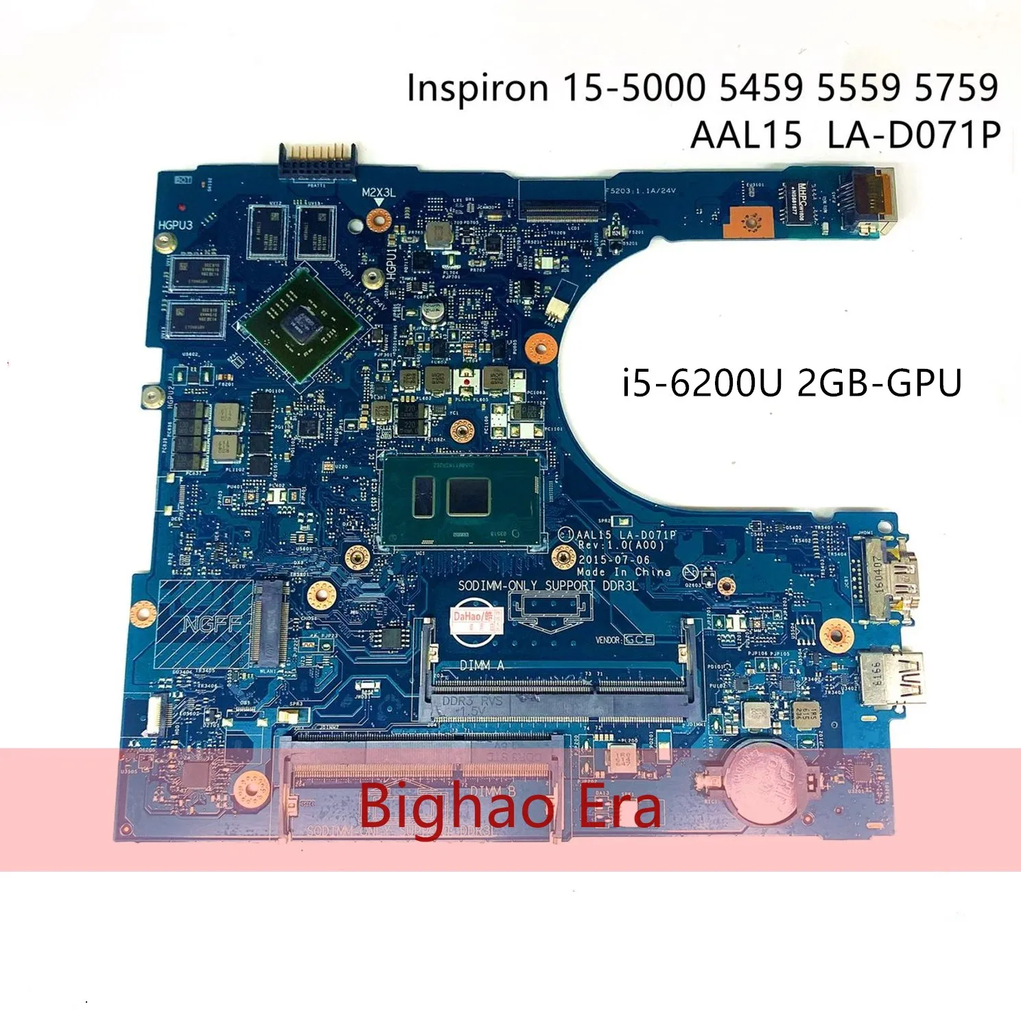 

CN-085Y8T 85Y8T For Dell 15 5559 5459 5759 Laptop Motherboard CN-03JXDM 3JXDM AAL15 LA-D071P W/ i5-6200U 2GB-GPU Fully Tested OK