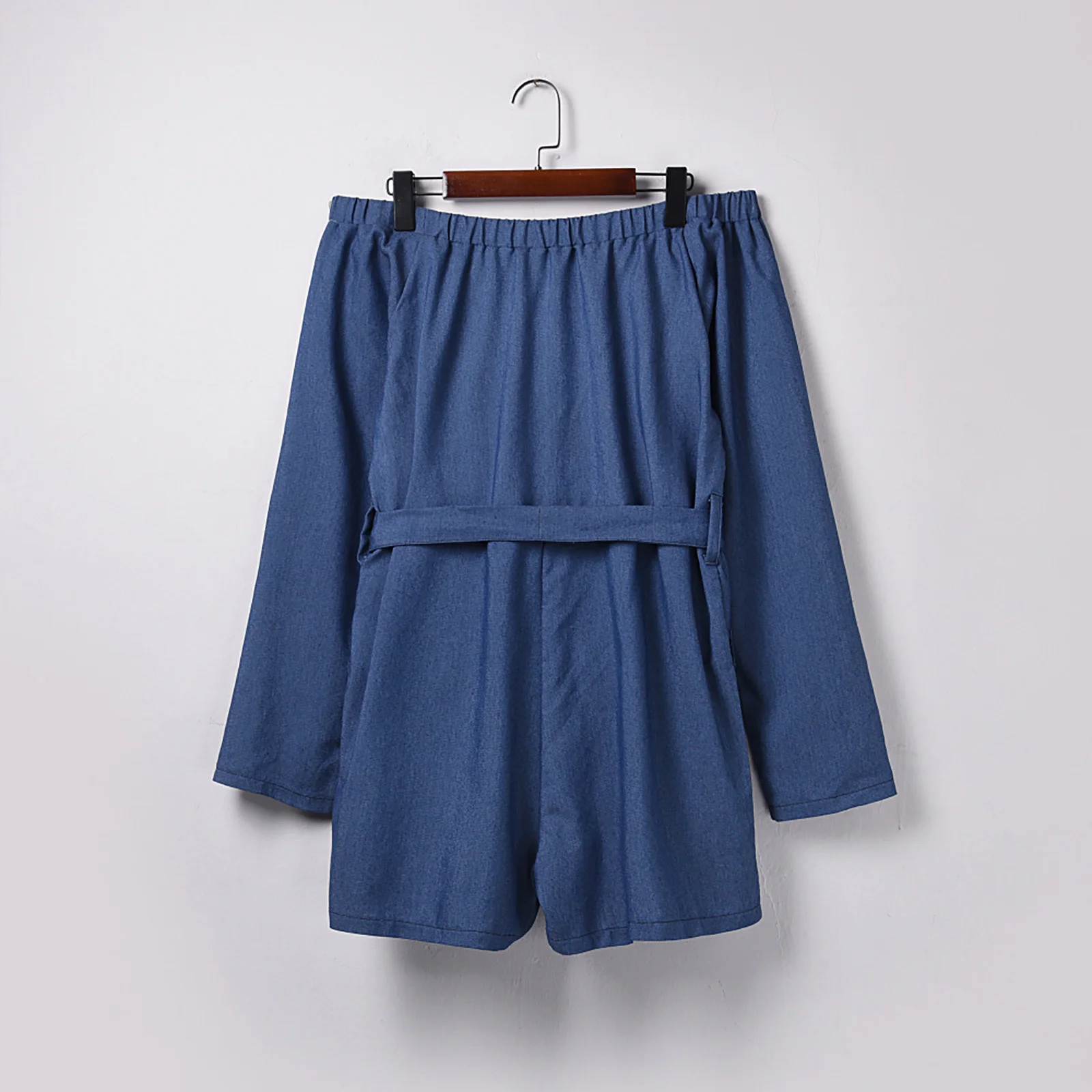 

2021 Fashion Jumpsuit Women Pants One Shoulder Solid Color One-Neck Long-Sleeved Jean Shorts Jumpsuits Women Casual Pants