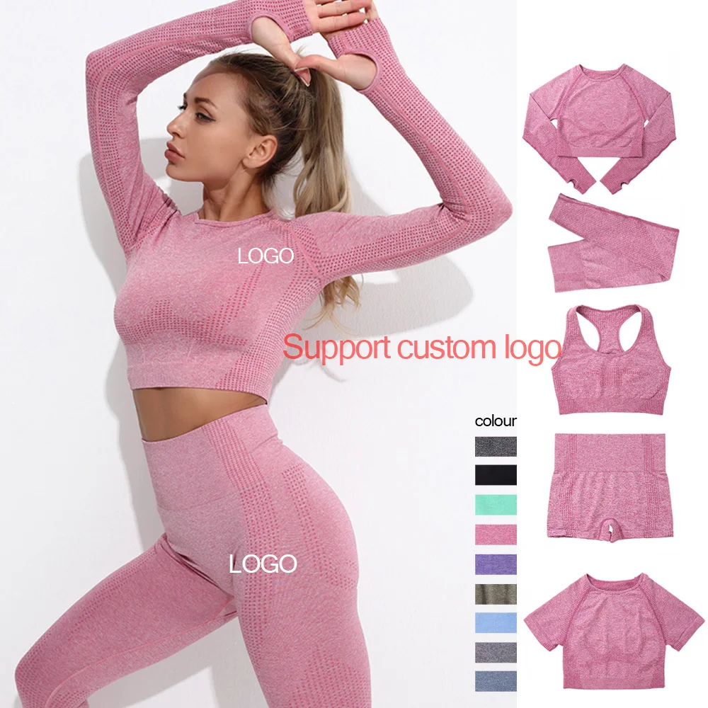 Костюм спортивный женский бесшовный с длинным рукавом и леггинсами высокой