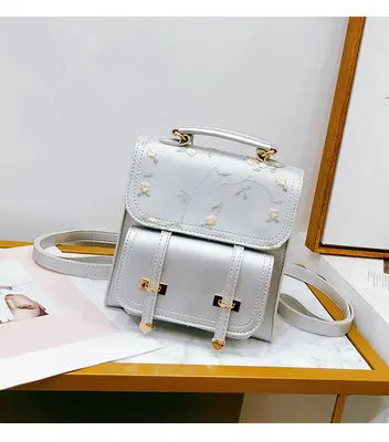 Beibaobao Вышитый цветочный дизайн рюкзак модный школьный подростковый рюкзак для девочек Высококачественный кожаный женский рюкзак на плечо - Цвет: silver