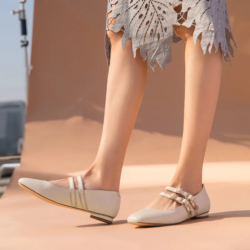 Женские балетки на плоской подошве BeauToday Мэри Джейн из телячьей кожи с квадратным