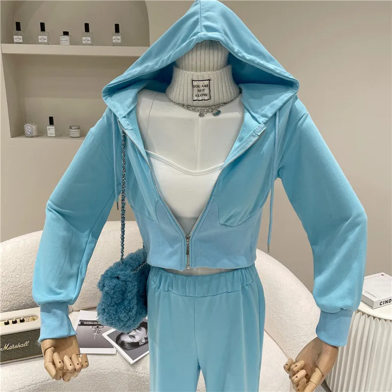 

Two Piece Set Women's Spring 2021 Niche Design Fashion Slim Fit Vest Casual Pants Loose Hoodie Suit Sports Suit