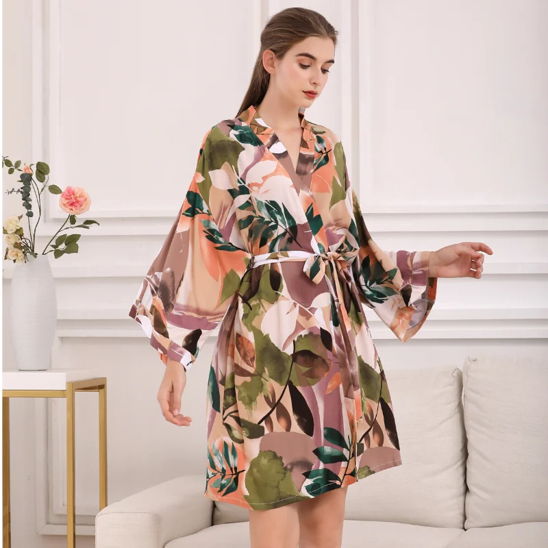 Халат женский с цветочным принтом домашняя одежда халаты длинными рукавами и