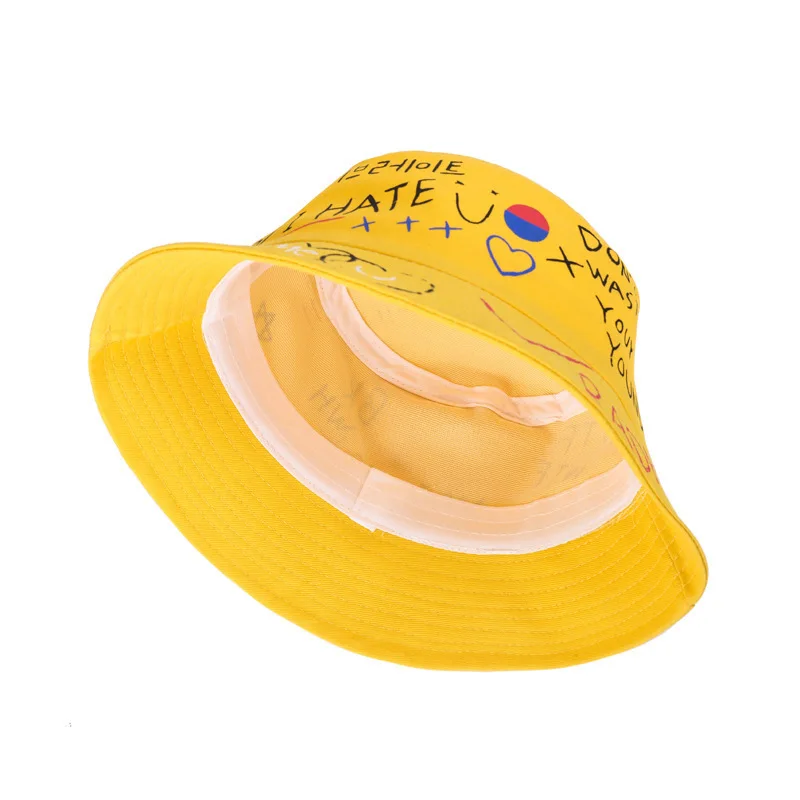 Panama Bucket Hat Men Women Summer Cap Print Yellow Bob Hip Hop Gorros Fishing Letter Fisherman |