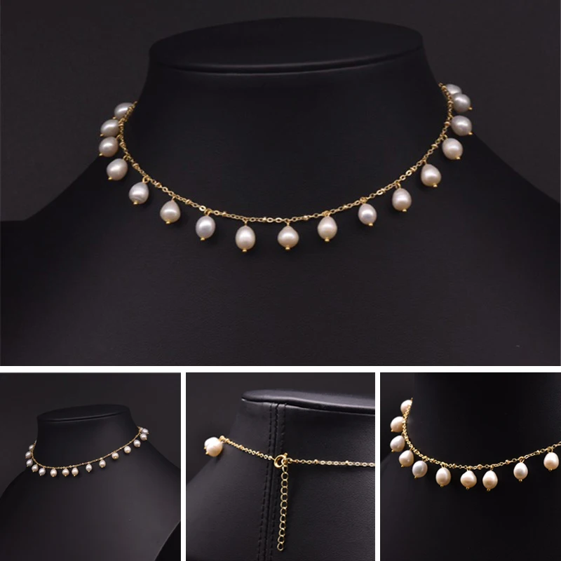 

Natural Fresh Water Pearl Choker Necklace For Women Girls Wedding Engagement Handmade Fine Jewelry Fashion Collares Accessories