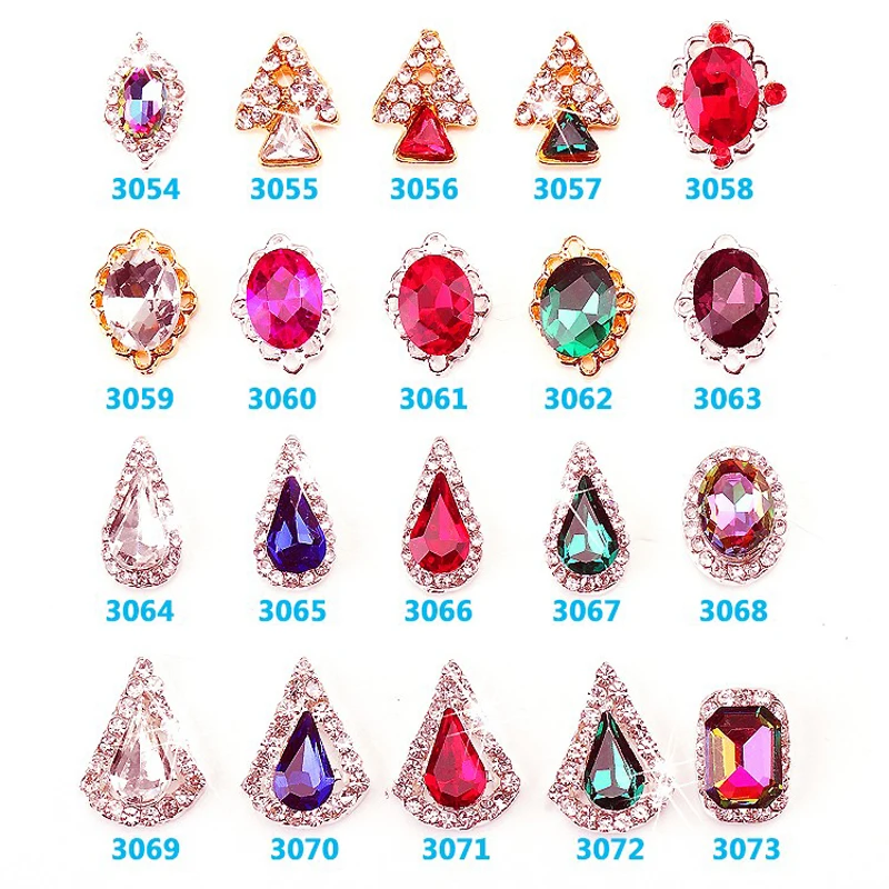 

ML3054-3073 NEW2017 100pcs Wedding Red Rhinestones DIY Charms Art 3D Nail Decoration crystal Shaped Alloy Nail Art Diamond Nail