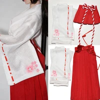16 scale japan kimono female witch cherry kimono set red longshort dress skirt white top fit 12 diy soldier action figure