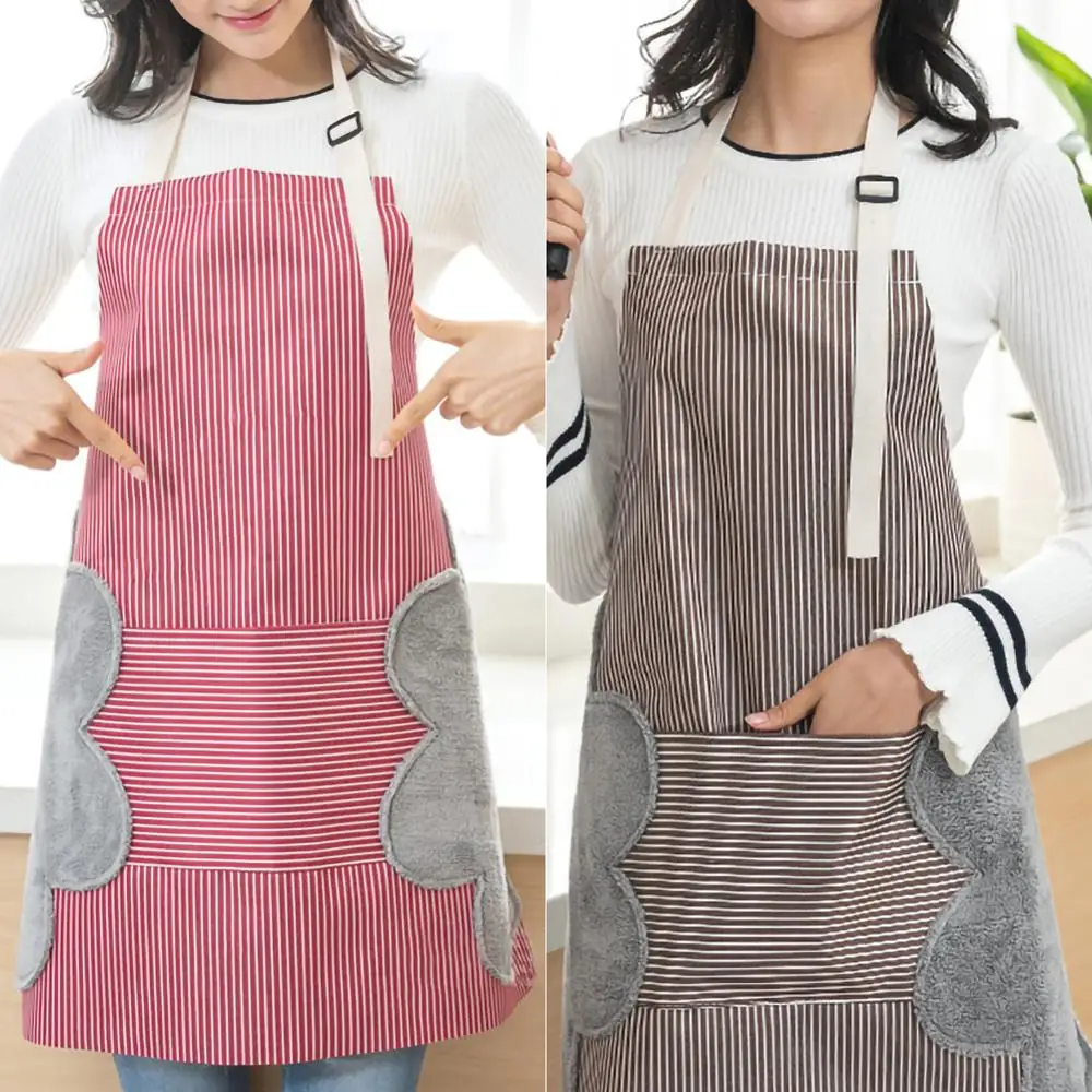 

Kitchen Aprons for Woman Household Adjustable Waterproof Oil-proof Erasable Hand Stripe Apron For Cooking Baking Accessories d2