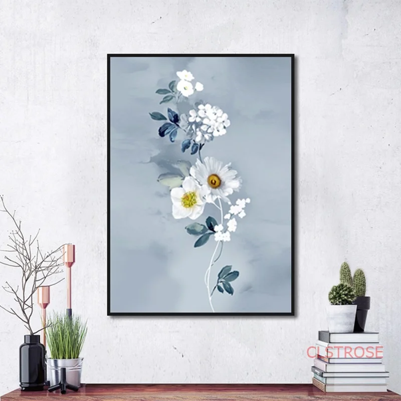 Декор в скандинавском стиле домашнее искусство свежие синие и белые цветы